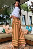 Bloc Stripe Wide Leg Pant Olive & Soft Terracotta